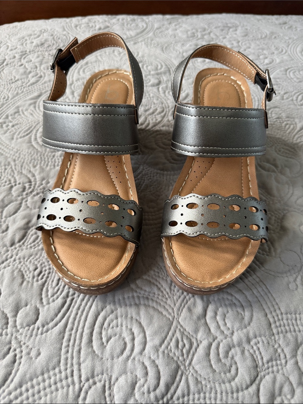 Women's Metallic Silver Ankle-Strap Heeled Sandals